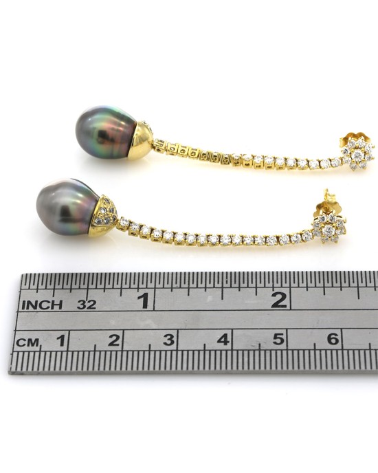 Tahitian Pearl and Diamond Dangle Earrings